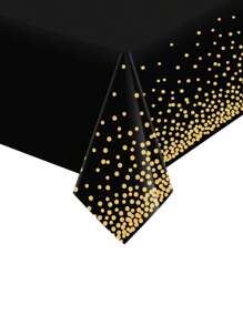 137x274cm Disposable Black Tablecloths Rectangle Gold Dot Waterproof Party Table Covers For Birthday Wedding Engagement Christmas Party Decorations,Christmas Mother's Day Graduation - Black - View 4