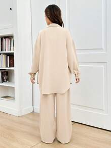 SHEIN Teen Girls' 3 Piece Set: Apricot Casual School/Home Loose Shirt, Vest And Relaxed Pants Set - Apricot - View 4