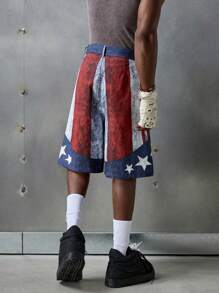 NEON BLANC Men's Streetwear Style Vertical Striped Letter Print Woven Casual Shorts, School - Blue and White - View 3