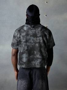 NEON BLANC Men's Vintage Streetwear Style Knit Crew Neck Short Sleeve T-Shirt With Rhinestone Letter Print, Suitable For Summer - Black - View 3