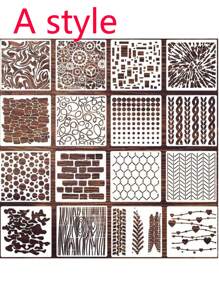 12 件/16 件几何图案模板，用于木材绘画，套装海洋生物镂空绘图模板绘画图案描摹素描工具，用于 DIY，砖心形圆点单元格齿轮方形线条树纹抽象瓷砖模板蜂窝模板用于墙壁剪贴簿饼干家具地板装饰返校 - 彩色 - 查看 4