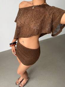 Aloruh 女士日常两件套服装 - 咖啡棕 - 查看 5