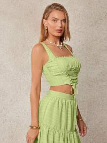 L'Amorae Áo crop top không tay buộc dây xếp ly màu xanh lá cây xô thơm dành cho nữ mùa hè, mùa hè, bãi biển, ngày 4 tháng 7 - màu xanh lá - Xem 5