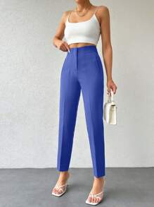 Frenchy Solid Colored Pleated Tapered Pants - Blue - View 5