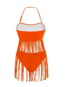 SHEIN Swim 2pcs Bikini Set, Camisole Tank Top & Swimsuit For Summer Beach Vacation - Orange - View 3