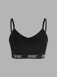 Teen Girl 3pcs/Set Simple Letter Elastic Camisole, Backless Underwear Set - Black and White - View 7