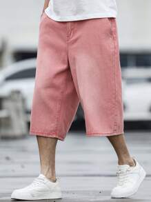 Manfinity Homme Herren Lässig gewaschene lose Jeans Shorts - Pink - Übersicht 4