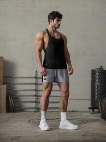 Manfinity VCAY 2pcs Men's Casual Knitted Sleeveless Tank Top & Elastic Waist Straight Leg Shorts Set