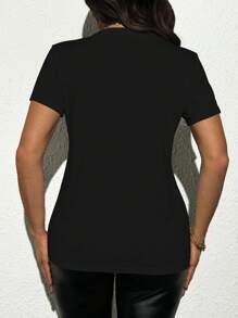 INAWLY Women's Red Rose Print Fitted T-Shirt, Summer