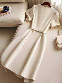 Franclia Vestido longo vintage elegante com decote em V casual e manga curta para mulheres