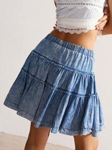 Bohemela Boho Vintage Country Style Rose Embroidered Woven Denim A-Line Skirt For Women Blue Jean Skirt Denim Skirt