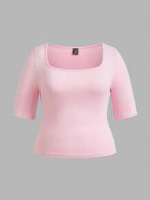 SHEIN BASICS 3 chiếc áo thun cổ tròn tay ngắn dệt kim trơn vừa vặn cỡ lớn, thường ngày - Nhiều màu - Xem 6