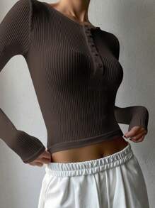 DAZY قميص نسائي بأكمام طويلة وياقة نصف عالية وأزرار، لون سادة، وصول جديد للخريف، ملابس نسائية للخريف