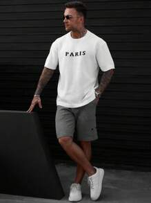 Manfinity Homme 大码男士休闲字母印花短袖针织毛衣加大码男装 - 白色 - 查看 8