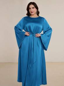 Graceveil Plus Size Women Flared Sleeve Pearl Beaded Arabic Style Dress Modest