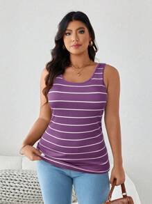 SHEIN LUNE Gestreiftes bedrucktes Lässig Tanktop in Große Größen für den täglichen Gebrauch, ideal für Reisen und Flughafen