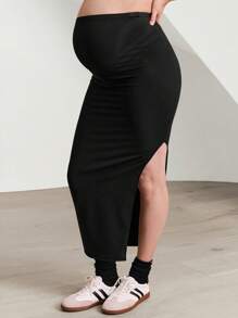 GLOWMODE FeatherFit™ 优雅孕妇装高腰侧开衩弹力修身长裙孕妇低冲击瑜伽普拉提工作室日常休闲装 - 黑色 - 查看 5