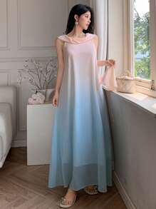 DAZY 优雅扎染渐变露肩连衣裙，休闲/度假，宴会，婚礼 - 粉色 - 查看 3