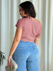 Firerie 大码女式优雅扭纹深粉色垂坠单肩T恤