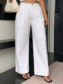 Dazy Plus Loose Straight-Leg Ankle Cuff White Long Jeans, Four Seasons - White - View 3
