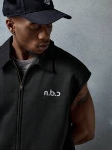 NEON BLANC Men's Streetwear-Inspired Knit Letter & Number Print Cropped Shirt - Black - View 6