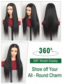 ALL READY WIG 13x6 直发 Flexfit 抽绳假发适合所有头型前部假发真人发 180% 密度漂白结头无胶真人发假发自然黑色女士 - Natural Black - 查看 3