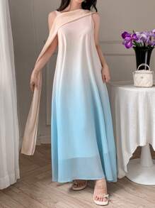 DAZY 优雅扎染渐变露肩连衣裙，休闲/度假，宴会，婚礼 - 粉色 - 查看 6