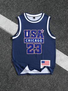 Manfinity Sporsity Men's Summer Casual Letter Print Tank Top Basketball Jersey Sports Jersey, Retro Basketball Shirt, Chicago Jersey