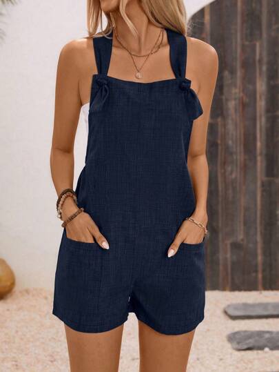 Breezaya 纯色系带前双口袋连体衣，休闲和度假