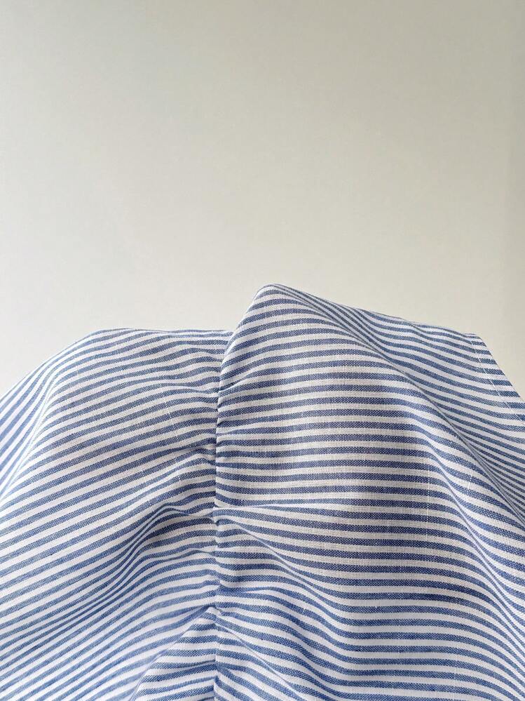 SHEIN EZwear 大码条纹印花荷叶边下摆系带无袖衬衫 - 藍白色 - 查看 8