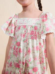 SHEIN Young Girls' Casual Ditsy Floral Printed Romper, Summer - Multicolor - View 6