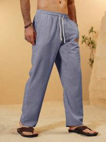 Genlund Quần dài vải lanh trơn thường ngày cho nam, mùa thu - Màu xám đen - Xem 4