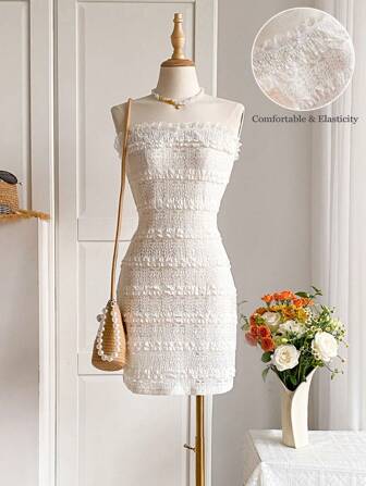 Cévolie Sexy Lace Trim Sheer Dress For Women