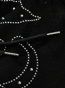 ROMWE MEN Street Life Men's Letter & Rhinestone Star Print Drawstring Waist Casual Shorts - Black - View 4