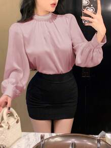 DAZY Women's Elegant Lustrous Fabric Blouse, Summer New Style,Fall Clothes