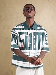 SUMWON Áo sơ mi cài nút thời trang đường phố hiện đại International Studios mùa hè Boxy Fit in họa tiết đô thị - màu xanh lá - Xem 5