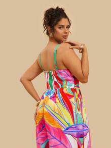 Travachic 加大码女式热带植物印花宽松细肩带镂空连体衣，休闲波西米亚风格夏季服装，南海滩服装，圣托里尼服装，泳池派对服装，椰子女孩女士夏季服装，海滩度假服装，城市休闲服装，假日服装，女士西部服装，女士西部服装，加大码欧洲夏季海岛度假服装，蜜月服装，女士老钱女士夏季服装，女士生日服装，女士夏季服装，女士连体裤