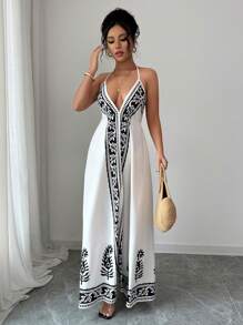 Chiquease Váy nữ cổ chữ V sâu in hoa - Nhiều màu - Xem 6