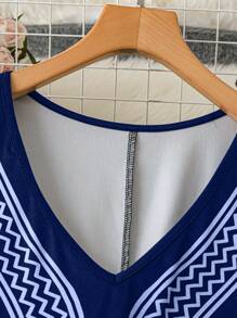 SHEIN LUNE Plus Size V-Neck Sleeveless Casual Dress - Navy Blue - View 4