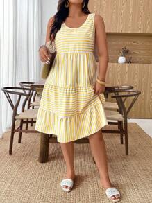 Calvaya Vestido de verano informal con rayas y sin mangas para tallas grandes - Multicolor - Ver 5