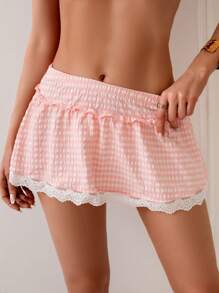 SHEIN Swim 1pc Pink Plaid Cute Beach Dress, Suitable For Summer Vacation - Multicolor - View 1