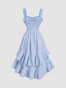 SHEIN MOD Đầm nữ cổ điển nhiều lớp màu mơ lãng mạn cỡ lớn viền bèo nhún phong cách cung điện - Màu xanh lam - Xem 2