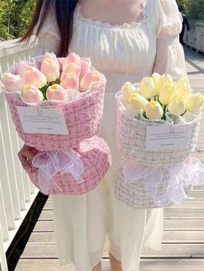 1 Set Fabric Flower Wrapping Cloth With 2Pcs Ribbon Flower Wrapping Paper For Flower Shop Bouquet Packaging Flower Arrangement Materials,Fresh Flower Wrapping Net,Great For Sending To Couple Or Mother, Party Supplies, Valentine's Day