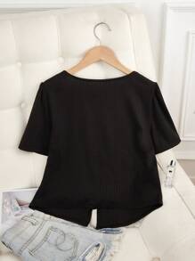 SHEIN Women's Casual Lace Trim V-Neck Hem Slit Design Nightgown,Women Sleepwear Tops, Women S Tops, Cute Tops Women - Black - View 2