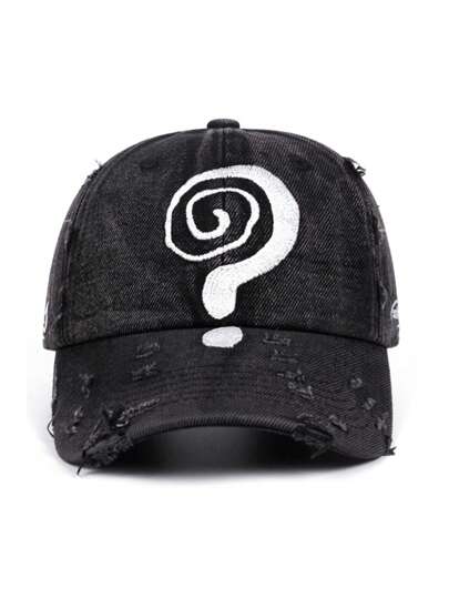 Grunge Punk Vintage Tie Dye Distressed Question Mark Embroidered Contrasting Color Baseball Cap, Summer Casual Versatile Sun Hat For Party, Social Events, Sports