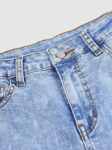 SHEIN Girlism Pantalones vaqueros con pierna acampanada de cintura alta, elásticos y desgastados al estilo Y2K para niña preadolescente, con bolsillos decorados con lazos, pantalones de estilo boho para vacaciones de verano en la playa, pantalones casuales con lazos para conciertos de verano y festivales, pantalones casuales para brunch de verano, iglesia y graduación - Lavado ligero - Ver 5