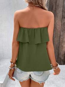 EMERY ROSE 1pc Women's Solid Bandeau Top, Fashionable & Casual Sleeveless Tank Top For Summer - Army Green - View 2