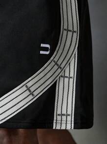 NEON BLANC Men's Street Fashion Embroidered Letter Tape Knit Shorts, Streetwear - Black - View 7