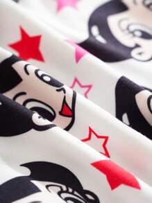 Astro Boy X SHEIN Young Girl Cartoon Star Print White Cute Casual Comfortable Short Sleeve T-Shirt And Shorts Pajama Set - Multicolor - View 4