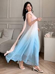 DAZY 优雅扎染渐变露肩连衣裙，休闲/度假，宴会，婚礼 - 粉色 - 查看 1